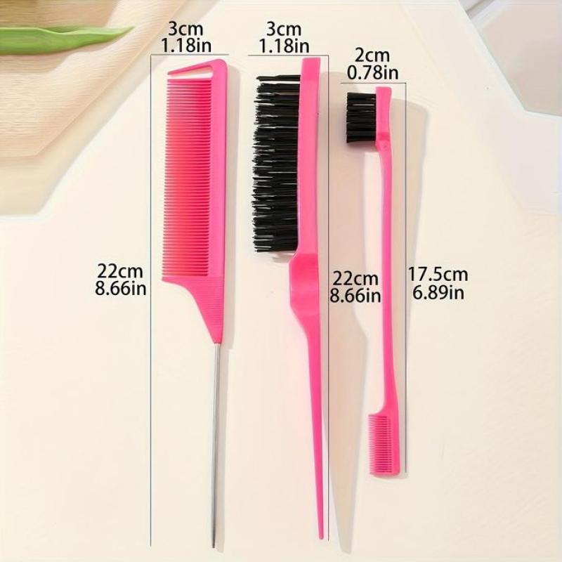 Ensemble de 3 brosses à coiffer : brosse à crêper, brosse à queue de rat, brosse à bords pour peigner les côtés et l'arrière, brossage des cheveux, lissage des cheveux