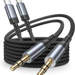 Câble Jack USB-C 1M (2 Pack) – Adaptateur Audio USB-C vers Jack 3.5mm, Câble Auxiliaire Nylon Résistant, Compatible avec Smartphones et Tablettes