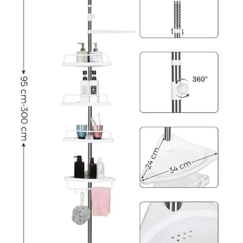 Étagère d'angle de salle de bain à 4 niveaux, Coin Douche Support, organisateur